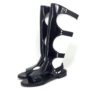 classic design fashion gladiator summer sandals women knee high boots ladies sexy cut-outs black boots leather dress shoes woman