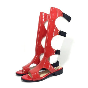 classic design fashion gladiator summer sandals women knee high boots ladies sexy cut-outs black boots leather dress shoes woman