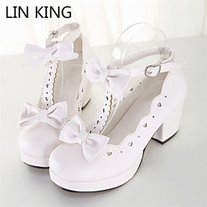 LIN KING Women Mary Janes Pumps Cute Bowtie Princess Lolita Shoes Ladies High Heel Casual Shoes Square Heel Colsplay Party Shoes