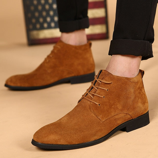 Boots for Men Business Chukka Mens Boots High Top Casual Shoes Outdoor Leather Mens Winter Shoes Male Black Grey 2019