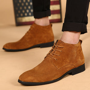 Boots for Men Business Chukka Mens Boots High Top Casual Shoes Outdoor Leather Mens Winter Shoes Male Black Grey 2019
