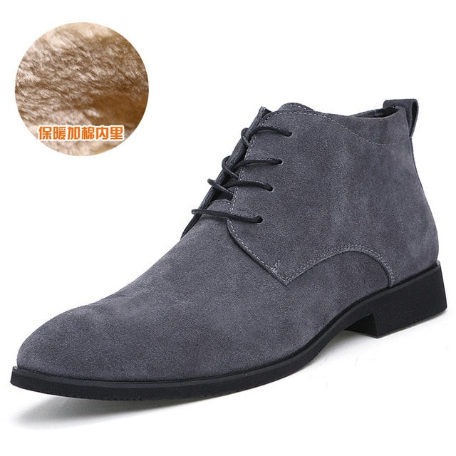 Boots for Men Business Chukka Mens Boots High Top Casual Shoes Outdoor Leather Mens Winter Shoes Male Black Grey 2019