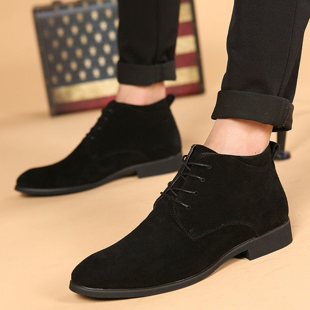 Boots for Men Business Chukka Mens Boots High Top Casual Shoes Outdoor Leather Mens Winter Shoes Male Black Grey 2019