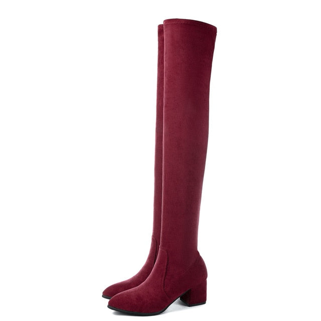 Fashion Thigh High Boots Women Winter Boots 2019 New Over Knee Boots Women Shoes Sexy High Heels Boots Red Black Boots Warm Fur