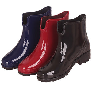 PVC Non Slip Ankle Boots Women Wedges Large Size 43 Fashion Butterfly Knot Rain Boots For Girls Soild Casual Shoes Woman202