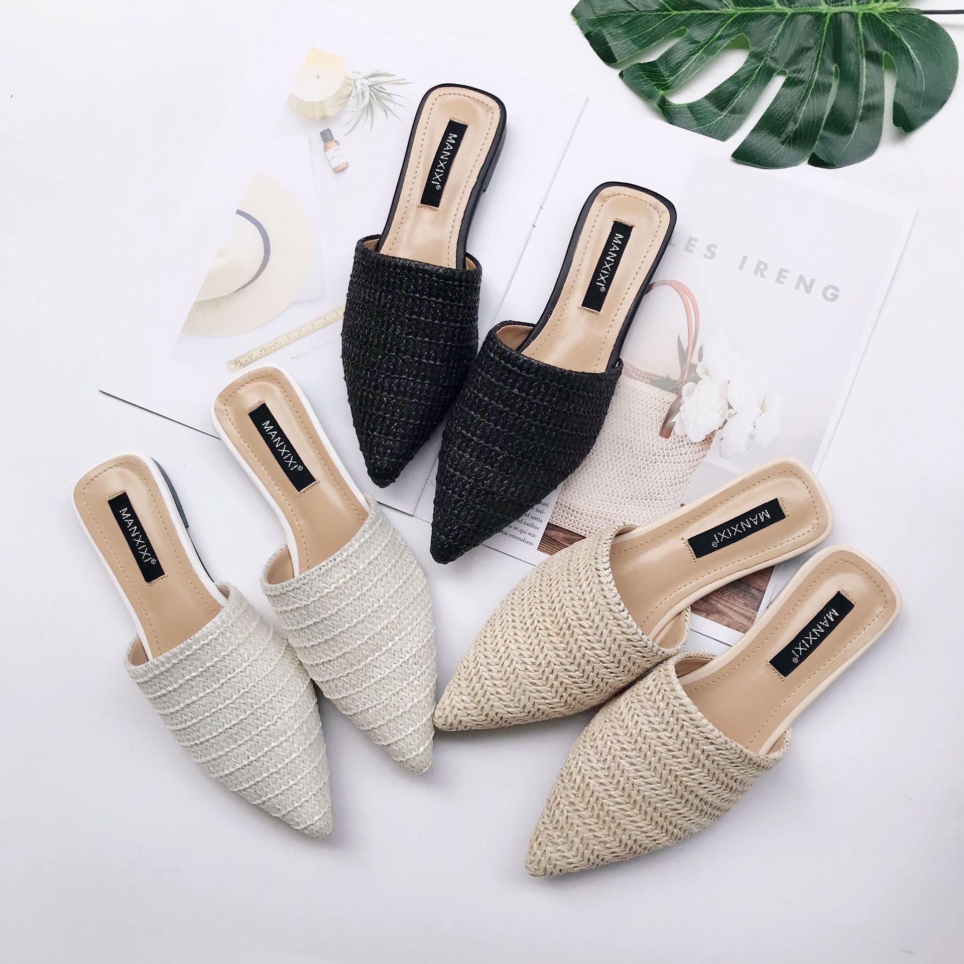 Casual Women Shoes 2019 Fashion Women Cane Mules Women Flat Slippers Spring Outside Basic Women Slides Summer Shoes7563