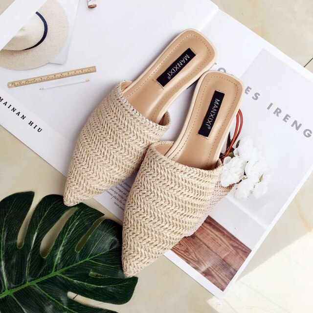Casual Women Shoes 2019 Fashion Women Cane Mules Women Flat Slippers Spring Outside Basic Women Slides Summer Shoes7563