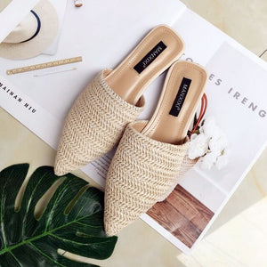 Casual Women Shoes 2019 Fashion Women Cane Mules Women Flat Slippers Spring Outside Basic Women Slides Summer Shoes7563