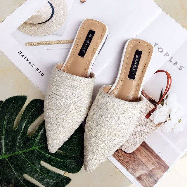 Casual Women Shoes 2019 Fashion Women Cane Mules Women Flat Slippers Spring Outside Basic Women Slides Summer Shoes7563
