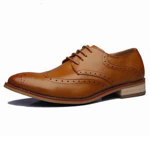 Brand Brogue Yellow Black Men Business Dress Shoes Pointed Toe Men's Wedding Shoes Genuine Leather Formal Shoes Man Casual Flats
