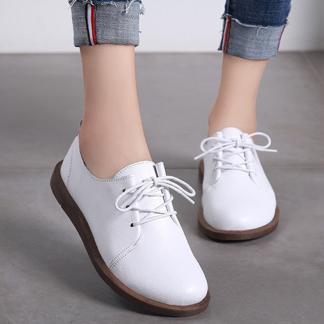 AARDIMI Autumn Women's Genuine Leather Shoes Woman Rubber Flats Female Lace-Up Casual Zapatos De Mujer 2019  Brogue Shoes