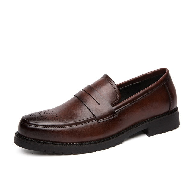Retro Men Dress Shoes Brogue Style Party Leather Formal Shoes Wedding Shoes Men Flats Leather Oxfords Slip on Fashion Loafers 46