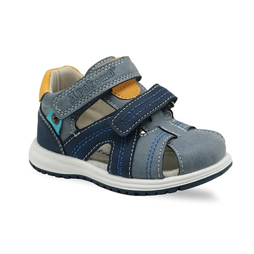 Apakowa Unisex Baby Boys Closed Toe Sandals Kids Soft Leather Walking Sandal Adjustable Shoes for Beach Travel Sports Activities