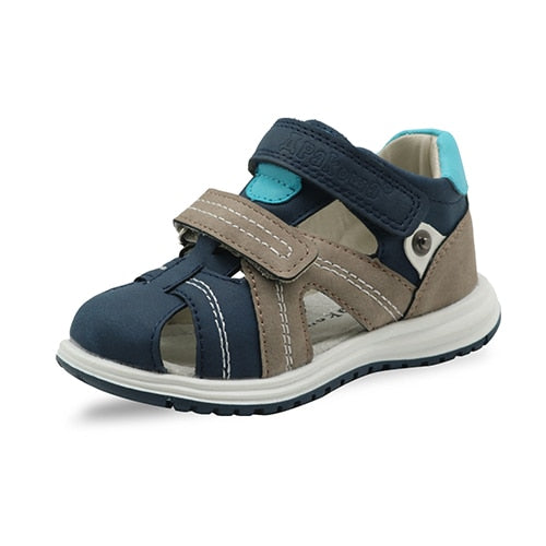 Apakowa Unisex Baby Boys Closed Toe Sandals Kids Soft Leather Walking Sandal Adjustable Shoes for Beach Travel Sports Activities