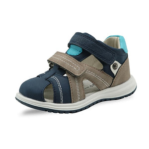 Apakowa Unisex Baby Boys Closed Toe Sandals Kids Soft Leather Walking Sandal Adjustable Shoes for Beach Travel Sports Activities