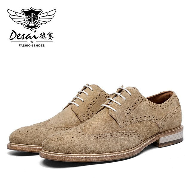 Desai Genuine Derby Men Shoes Cow Suede Leather Autumn Winter Brogue Casual Men Leather Shoe Male Dress Shoes