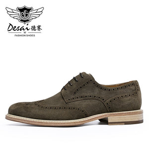 Desai Genuine Derby Men Shoes Cow Suede Leather Autumn Winter Brogue Casual Men Leather Shoe Male Dress Shoes