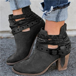 Autumn Winter Ankle Strap Women Boots Casual Ladies Shoes Martin Boots Suede Leather Ankle Boots High Heel Zipper Snow Boot