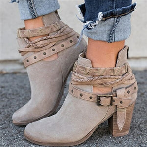 Autumn Winter Ankle Strap Women Boots Casual Ladies Shoes Martin Boots Suede Leather Ankle Boots High Heel Zipper Snow Boot