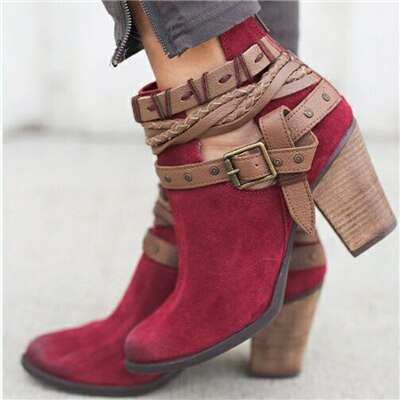 Autumn Winter Ankle Strap Women Boots Casual Ladies Shoes Martin Boots Suede Leather Ankle Boots High Heel Zipper Snow Boot