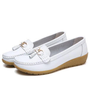 Genuine Leather Flats Shoes Women Loafers Women Flats Ballet Casual Flat Shoes Woman  Moccasins Autumn Winter Butterfly-Knot