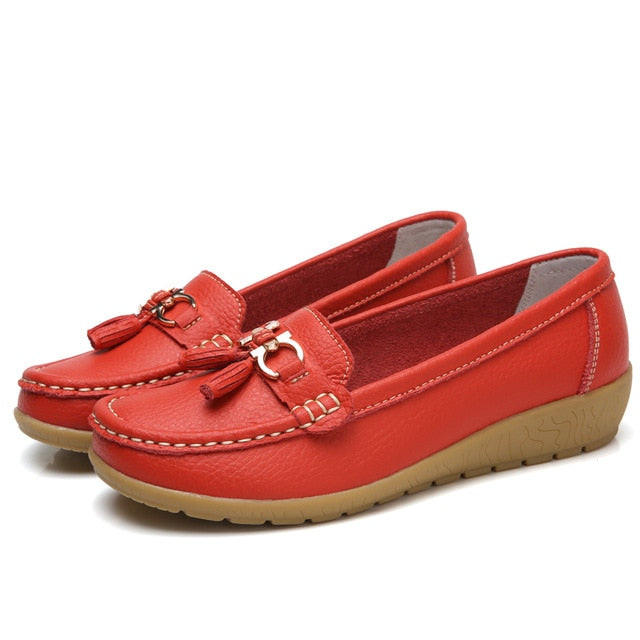 Genuine Leather Flats Shoes Women Loafers Women Flats Ballet Casual Flat Shoes Woman  Moccasins Autumn Winter Butterfly-Knot