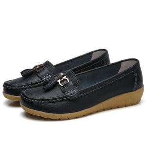 Genuine Leather Flats Shoes Women Loafers Women Flats Ballet Casual Flat Shoes Woman  Moccasins Autumn Winter Butterfly-Knot