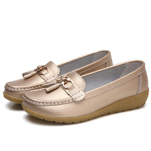 Genuine Leather Flats Shoes Women Loafers Women Flats Ballet Casual Flat Shoes Woman  Moccasins Autumn Winter Butterfly-Knot