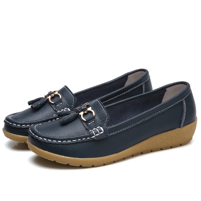 Genuine Leather Flats Shoes Women Loafers Women Flats Ballet Casual Flat Shoes Woman  Moccasins Autumn Winter Butterfly-Knot