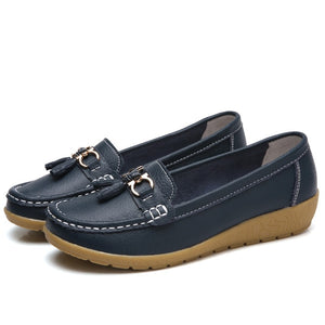Genuine Leather Flats Shoes Women Loafers Women Flats Ballet Casual Flat Shoes Woman  Moccasins Autumn Winter Butterfly-Knot