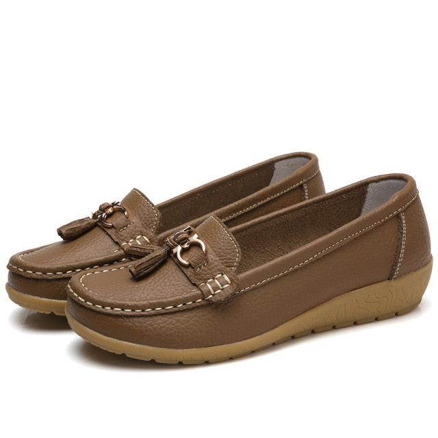 Genuine Leather Flats Shoes Women Loafers Women Flats Ballet Casual Flat Shoes Woman  Moccasins Autumn Winter Butterfly-Knot