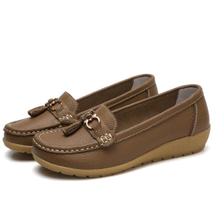 Genuine Leather Flats Shoes Women Loafers Women Flats Ballet Casual Flat Shoes Woman  Moccasins Autumn Winter Butterfly-Knot