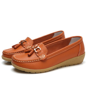 Genuine Leather Flats Shoes Women Loafers Women Flats Ballet Casual Flat Shoes Woman  Moccasins Autumn Winter Butterfly-Knot