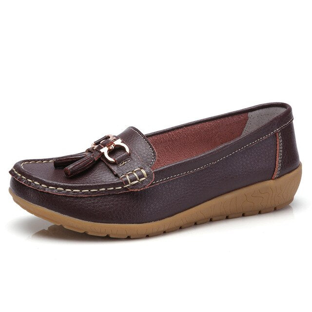 Genuine Leather Flats Shoes Women Loafers Women Flats Ballet Casual Flat Shoes Woman  Moccasins Autumn Winter Butterfly-Knot