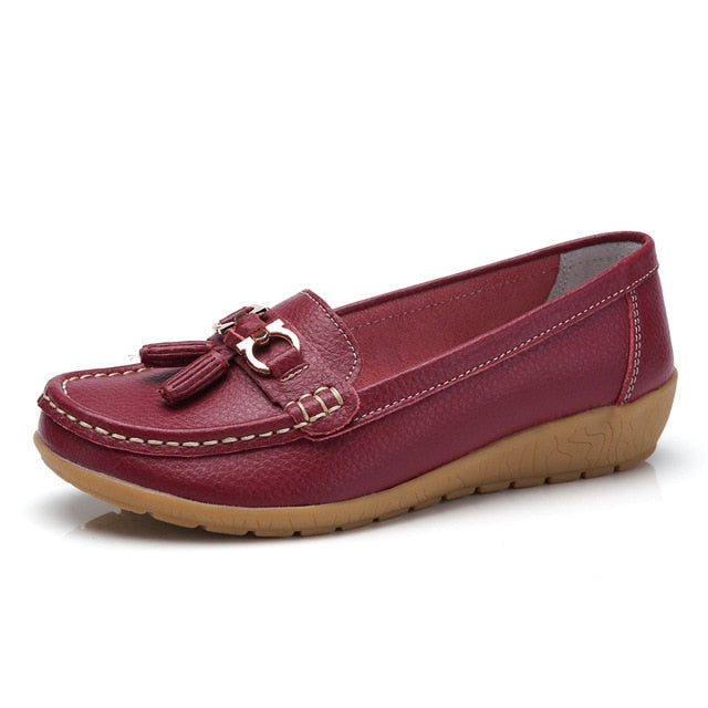Genuine Leather Flats Shoes Women Loafers Women Flats Ballet Casual Flat Shoes Woman  Moccasins Autumn Winter Butterfly-Knot