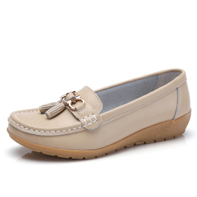 Genuine Leather Flats Shoes Women Loafers Women Flats Ballet Casual Flat Shoes Woman  Moccasins Autumn Winter Butterfly-Knot