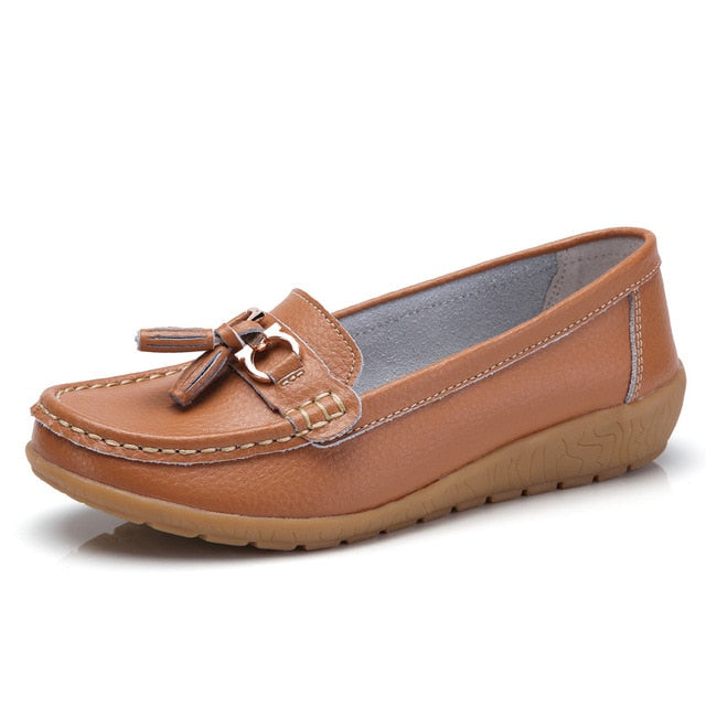 Genuine Leather Flats Shoes Women Loafers Women Flats Ballet Casual Flat Shoes Woman  Moccasins Autumn Winter Butterfly-Knot