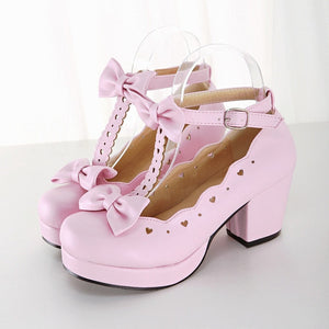 LIN KING Women Mary Janes Pumps Cute Bowtie Princess Lolita Shoes Ladies High Heel Casual Shoes Square Heel Colsplay Party Shoes