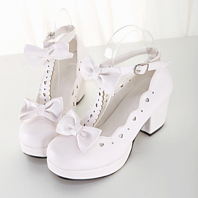 LIN KING Women Mary Janes Pumps Cute Bowtie Princess Lolita Shoes Ladies High Heel Casual Shoes Square Heel Colsplay Party Shoes