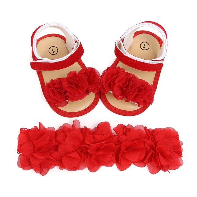 infant newborn baby girl sandals cute flower appliques girl sandal clogs shoes zapatos bebe with headband