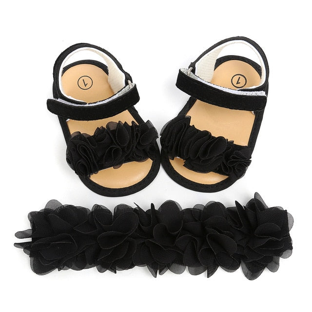 infant newborn baby girl sandals cute flower appliques girl sandal clogs shoes zapatos bebe with headband