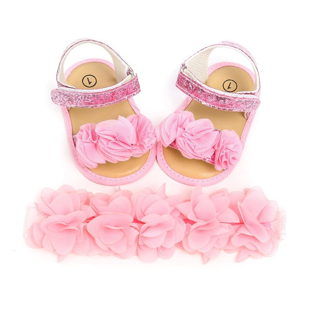 infant newborn baby girl sandals cute flower appliques girl sandal clogs shoes zapatos bebe with headband