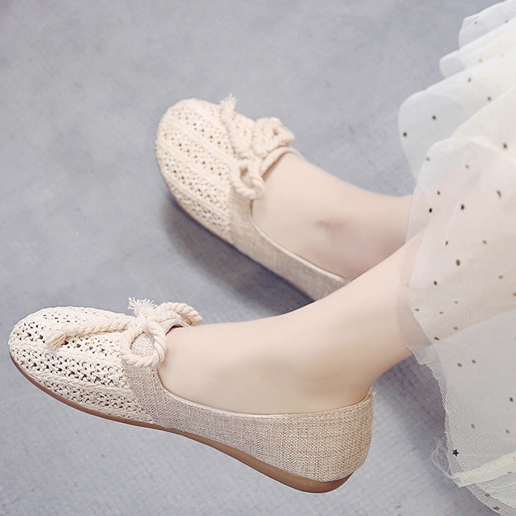 Women Flats Summer Women Straw Knitted Shoes With Low Heels Slip On Casual Flat Shoes Women Loafers Soft Nurse Ballerina Shoes