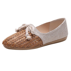 Women Flats Summer Women Straw Knitted Shoes With Low Heels Slip On Casual Flat Shoes Women Loafers Soft Nurse Ballerina Shoes