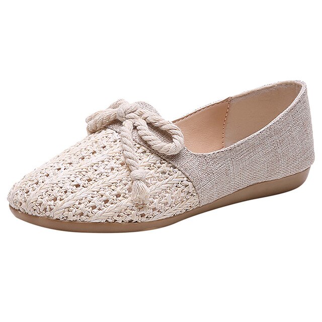 Women Flats Summer Women Straw Knitted Shoes With Low Heels Slip On Casual Flat Shoes Women Loafers Soft Nurse Ballerina Shoes