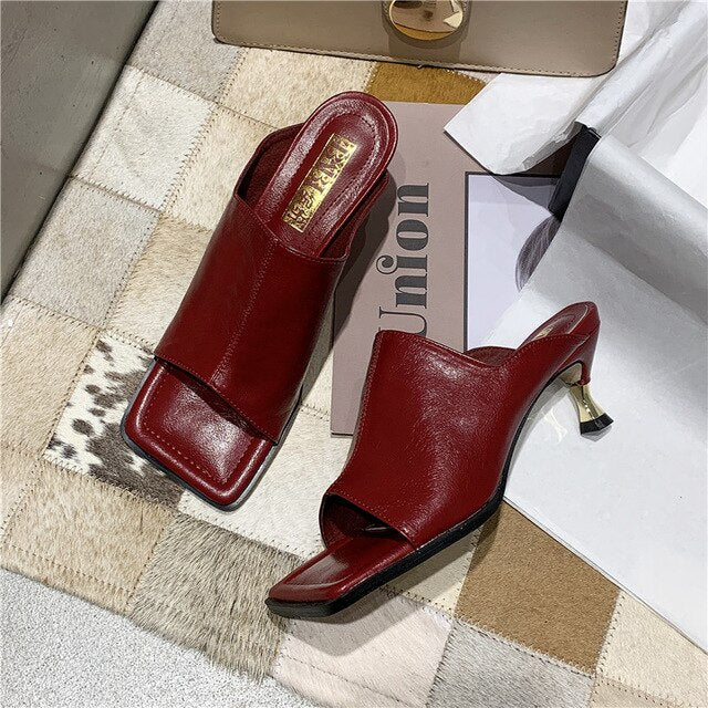 Hot Clip-on Square Toe High Heels Sandals Women Sexy Party Slippers Women Flip Flops Shoes Woman Zapatos De Mujer