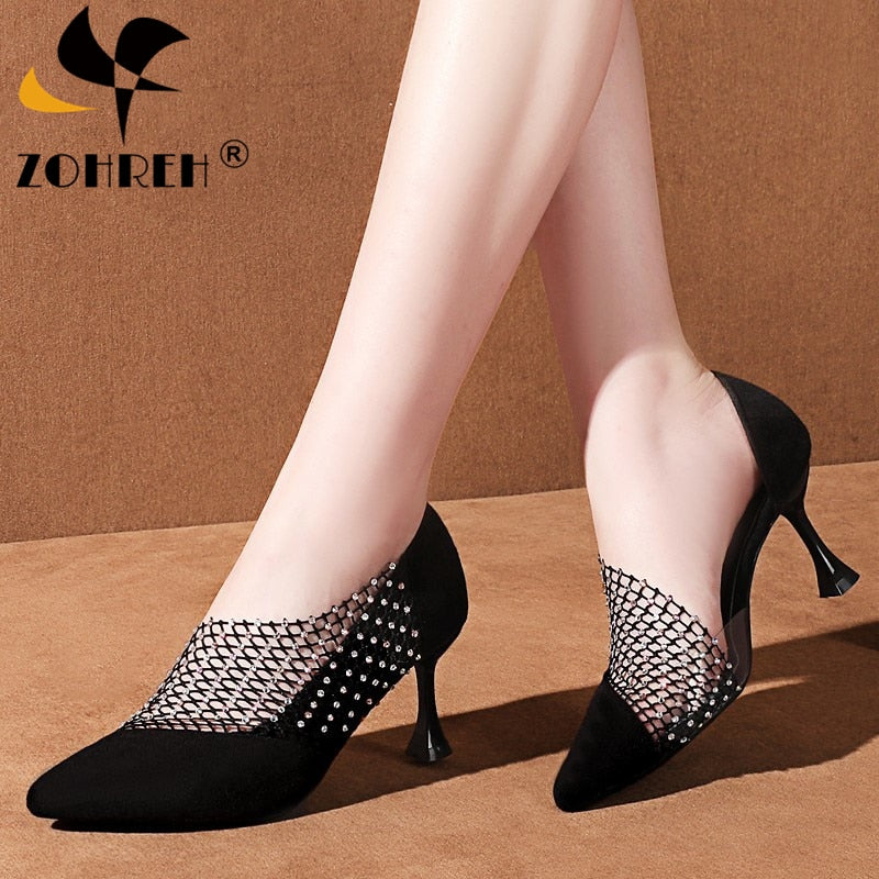 2019 Crystal Sexy Wedding Party Shoes for Women High Heels Sandals Pointed Suede Pumps Women Shoes Thin Heels Summer Shoes Woman