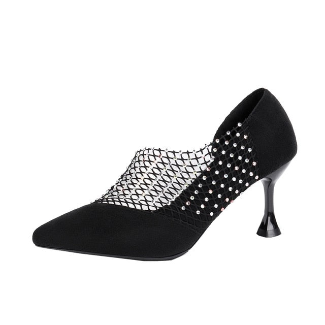 2019 Crystal Sexy Wedding Party Shoes for Women High Heels Sandals Pointed Suede Pumps Women Shoes Thin Heels Summer Shoes Woman