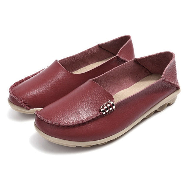 Flat Shoes Women Slip On Shoes For Women Genuine Leather Loafers Women Flats Ladies Shoes Mocassin Plus Size 44 Sapato Feminino