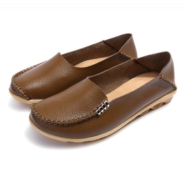 Flat Shoes Women Slip On Shoes For Women Genuine Leather Loafers Women Flats Ladies Shoes Mocassin Plus Size 44 Sapato Feminino
